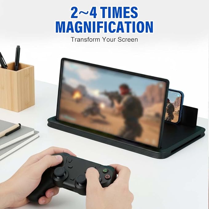 Mobile Phone Magnifier Screen, 3D HD Magnifying Projector Screen Enlarger for Movies Videos and Gaming, Foldable Phone Stand with Screen Amplifier, Compatible with All Smartphones (Red A, 10inch)