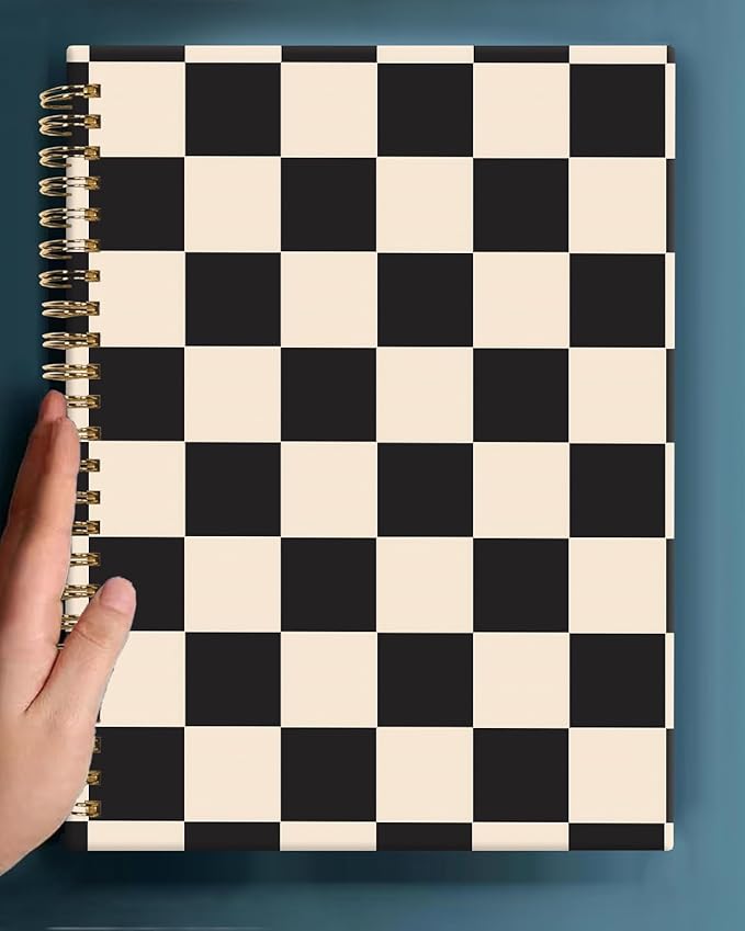 Spiral Journal Notebook,A5 Hardcover Lined Journals for Women 6 x 8.3 in,60 Sheets 120 Pages Thick Paper,Cute College Ruled Writing Notebook for Office Work School(Black Beige Plaid)