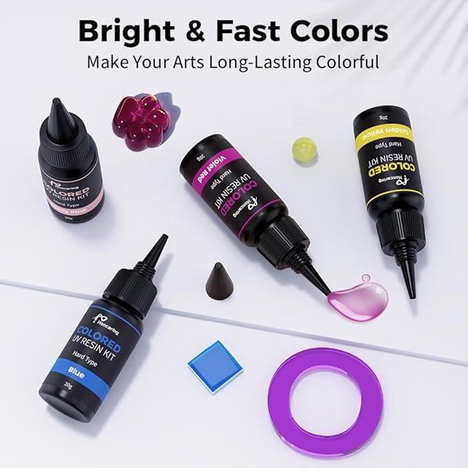Honcaring UV Resin, 18 Colors UV Curing Hard Type Resin Clear, Fast Curing Odorless & Colored UV Resin Kit for Jewelry Making, Crafts, DIY(20g/0.68oz Each)