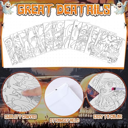 Teling 12 Pcs Halloween Pre Drawn Stretched Canvas Kit for Adults Painting Pre Printed Canvas Outline for DIY Painting Party Favor, 6 x 6 x 0.6 Inches - Image 3