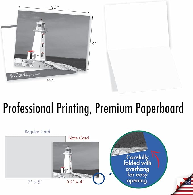 The Best Card Company - 10 Blank Note Cards with Envelopes For Men and Women (4 x 5.12 Inch) - Black & White Photos, Bulk Boxed Set - Red Beacons M1707BN