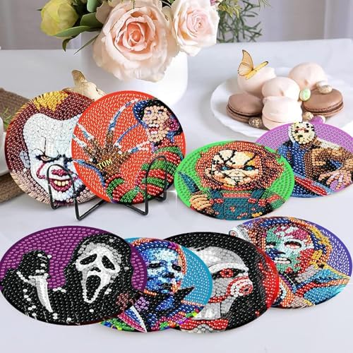 8 Pcs Horror Diamond Art Coasters Kits, Diamond Painting Coasters Kits ﻿ ﻿ - Image 2