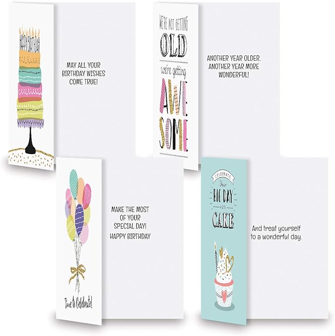 Current Simple Wishes Happy Birthday Greeting Card Set - Value Pack of 20 Cards With White Envelopes, 10 Designs, Large 5" x 7" Assortment