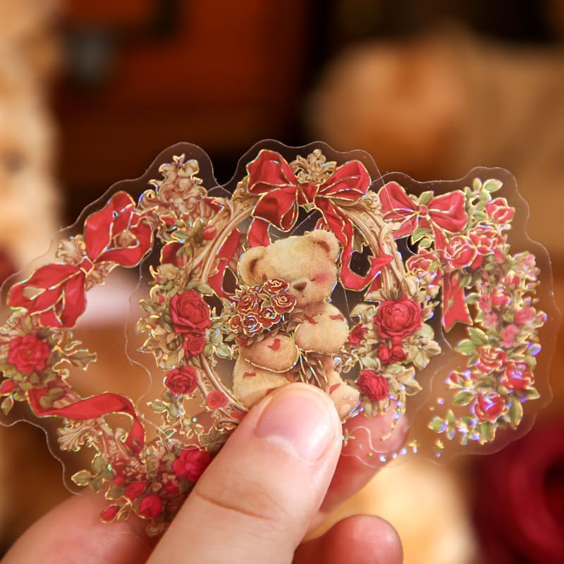 Alideco 120pcs Scrapbook Stickers Vintage Adorable Floral Bear Scrapbooking Junk Journal Crafts Embelishment Decoration Stickers (xiaoxionghuaxialangman) - Image 5