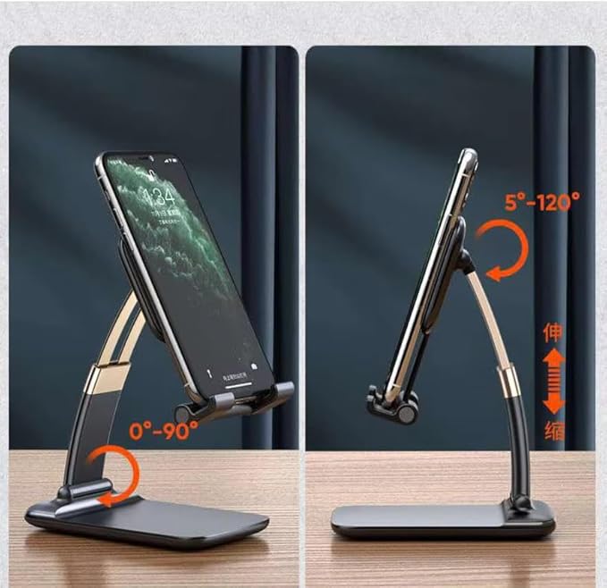 Mizi Portable Cell Phone Stand for Desk - Height & Angle Adjustable Mobile Foldable Holder, Compatible with iPhone 17 16 15 14 13 12 11 Pro Max, Galaxy S25 S24, All 4–10" Devices - Black
