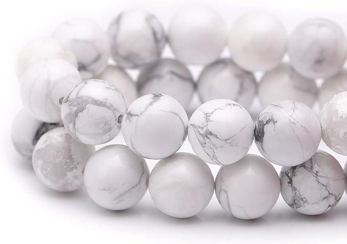 Youngbling Natural Gemstone Beads for Jewelry Making,8mm Howlite Polished Round Smooth Stone Beads for Bracelet Necklace 15 Inch(Howlite,8mm)