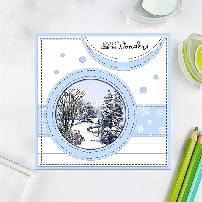 Christmas Snow Scene Stamps and Cutting Dies for Card Making DIY Transparent Silicone Clear Stamp and Metal Die Cuts Sets for Scrapbooking Paper Greeting Cards Decor Seals Craft Supplies