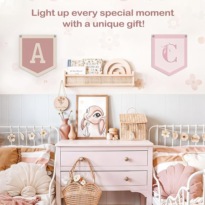Lacama Pink Initial Personalized Preppy Banner, Baby Shower Decor Gifts, Wall Decor for Women Teen Girl, Vintage Room Decor Toddler Room Bedroom Playroom Front Door Birthday Gift(A)
