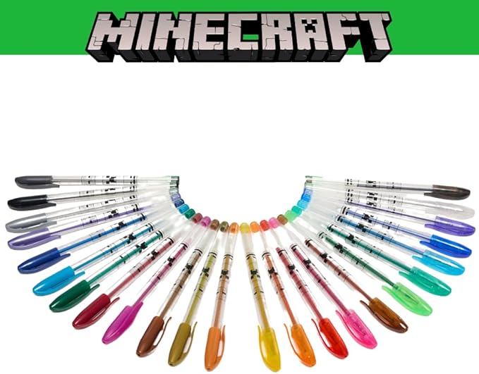 Innovative Designs Minecraft Gel Pens Set for Kids, 24 Pack with Glitter Gel Pens, Cute Pens for Boys and Girls