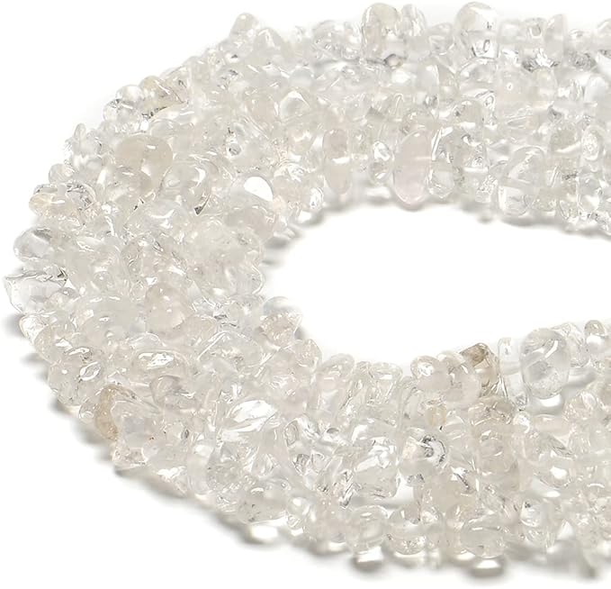 Gemstone Chips Natural Clear Crystal Quartz 3-5mm Healing Crystals Waist Bracelets Necklace Kit Irregular Stone DIY Crafts Design Jewelry Making Approxi 32 inch