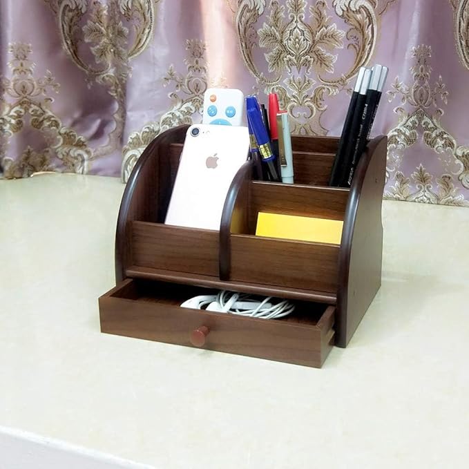Desk organizer wood remote control holder with long drawer Office stationery storage and sorting organizer household small sundries storage box HeBen1025