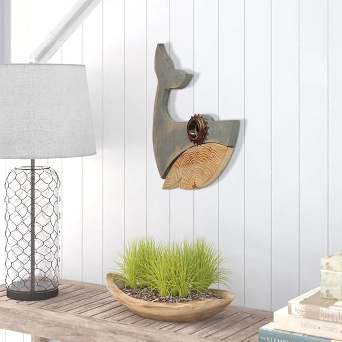 Mint Bucket Brands Driftwood Fish Nautical Wall Decor - 13" x 13" Handmade Wooden Rustic Coastal Wall Art for Living Room, Bedroom, Office, Bathroom - Ocean Beach Decoration (Knox)