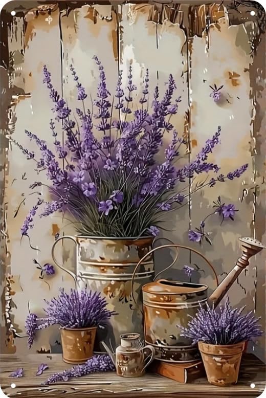 Flower Bunch Retro Lavender Metal Signs Botanical Theme Vintage Tin Signs for Rustic French Country, Bathroom, Garden, Farmhouse Bar Cafe Wall Decor, Gifts for Women, 8 x 12 inches (Lavender) by Unknown