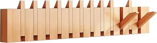 Wall Mounted Coat RackHooks Piano Key Hangers Natural Solid Wood Hanger Non-Woven Fabric Clothes Hangers for Closet, Kitchen, Bedroom, Bathroom, Entryway (Beech, 12 Hooks)
