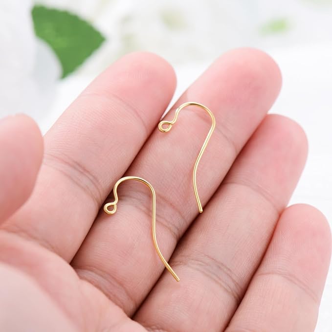 14K Real Gold Earring Hooks for Jewelry Making Fish Hooks 14K Yellow Gold Earring Findings for Earrings Jewelry Making(Style 2)