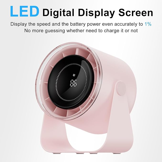 Small Desk Fan, 28dB Ultra-Quiet Desktop Air Circulator with 115° Adjustable Tilt, 100 Speeds, Rechargeable Battery, USB-Powered, Portable for Bedroom, Office, Kitchen, Travel - (Pink)