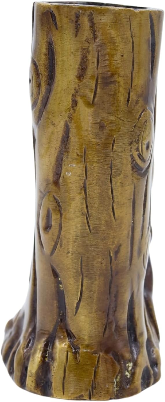 NATRIEL Vintage Brass Pen Holder with Reading Boy Design, Decorative Tree Trunk Pencil Stand, Antique Gold Finish, 4.72x3.93 Inches