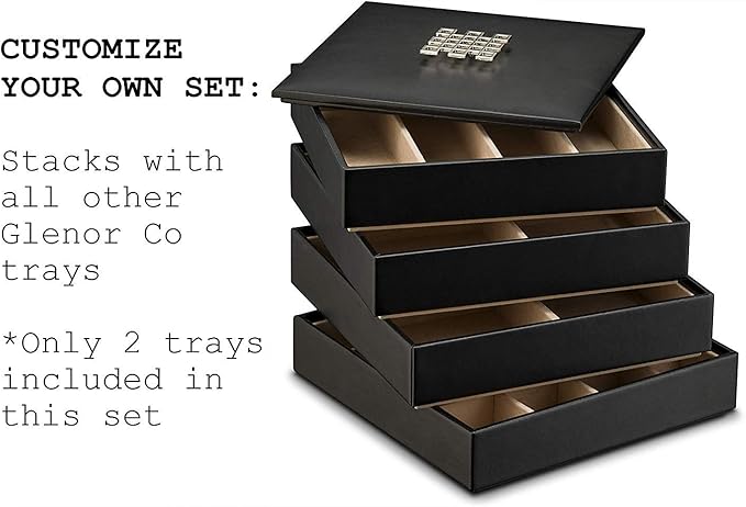 Glenor Co Jewelry Organizer Tray - Set of 2 - Stackable Empty 2 Inch Deep Jewelry Storage Trays w/o dividers - Display on Dresser or Drawer - Compatible with Other Trays - Black