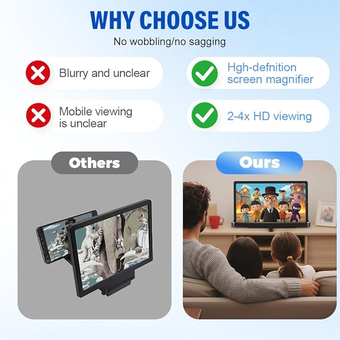 Mobile Phone Magnifier Screen, 3D HD Magnifying Projector Screen Enlarger, Foldable Phone Stand with Screen Amplifier for Movies Videos Gaming, Compatible with All Smartphones (White-A, 12inch)