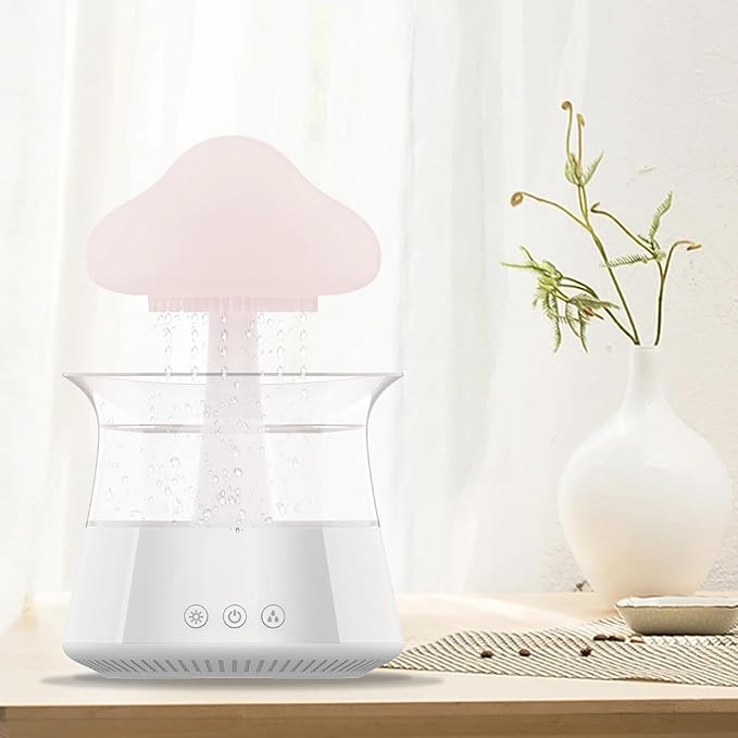 Rain Cloud Humidifier Water Drip - Mushroom Aroma Diffuser, Essential Oil Diffusers, 300ml White Noise Aromatherapy Diffusers with 7 Colors Cloud Lights for Home, Large Room, Office - White