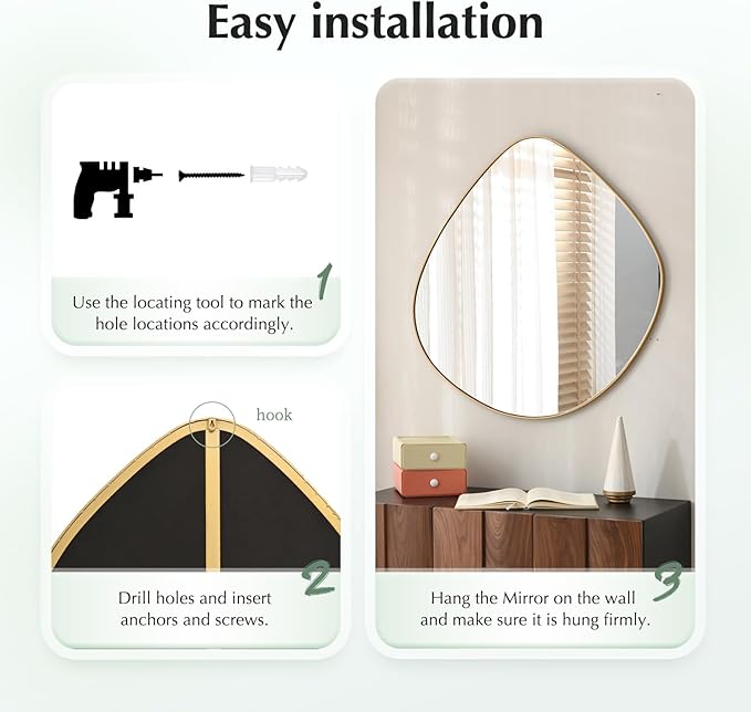 Asymmetrical Wall Mirror Matel Gold Framed Wall Mirror for Living Room Bedroom Bathroom Entryway Wall Decor 28.2" L x 27.8" W ELE-003Gold