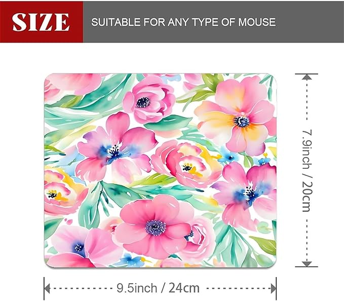 Square Mouse Pad Watercolor Flowers Plants, Personalized Premium-Textured Custom Mouse Mat Design, Washable Mousepad Cloth, Non-Slip Rubber Base Computer Mouse Pads for Wireless Mouse