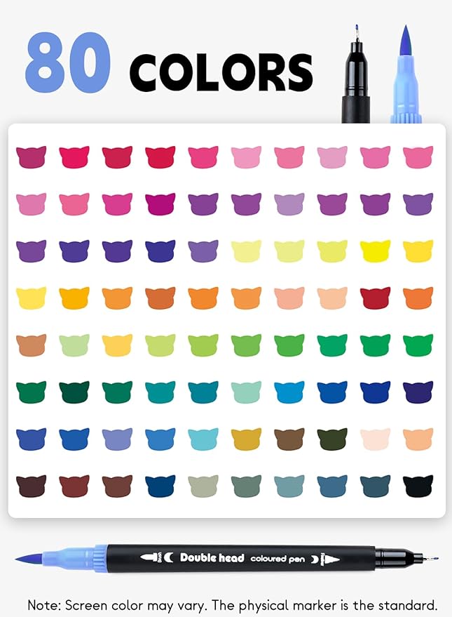 80 Colors Dual Tip Brush Pens, Fine Felt Tip and Brush Tips Colored Pens for Adults and Kids, Coloring Markers for Coloring Book Bullet Journaling Note Taking Hand Lettering