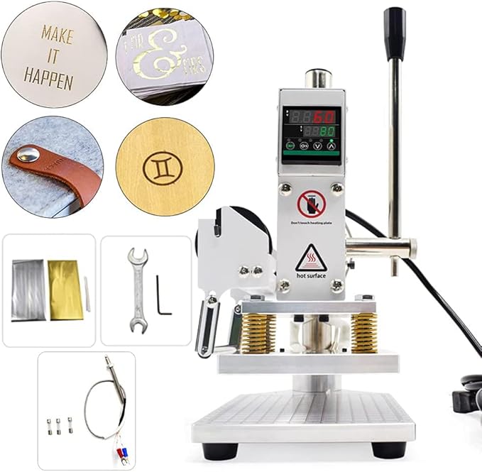 Upgraded Hot Foil Stamping Machine 10x13cm Leather Bronzing Pressure Mark Machine 110V with Full Scale on The Base Plate for PVC Leather PU Paper Logo Embossing