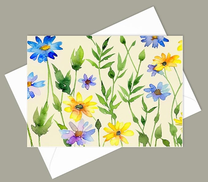 Wildflower Greeting Cards, Set of 10, All Occasion 5 x 7 inch Note Cards with Envelopes, Blank Inside, Colorful Watercolor Floral Bouquet Designs