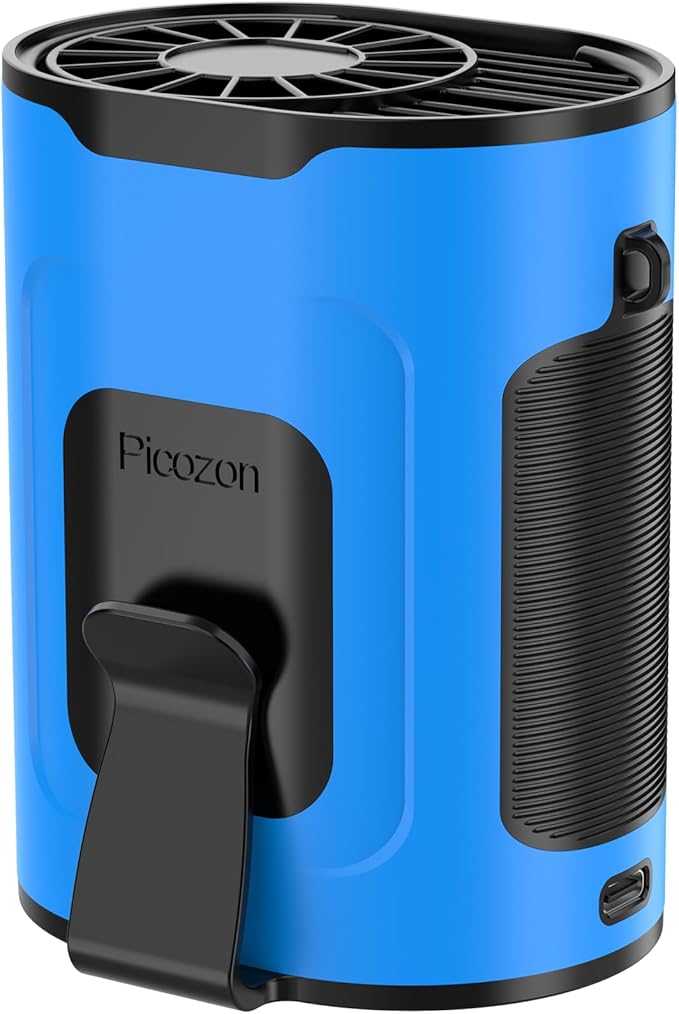 Picozon Portable Smart AI Fan, 9000 RPM Strong Airflow, Rechargeable 4 Speeds Hands-free Wearable Waist Clip Necklace Fan with 20H Non-Stop Cooling System for Outdoor, Hiking Jobsite Camping - Blue