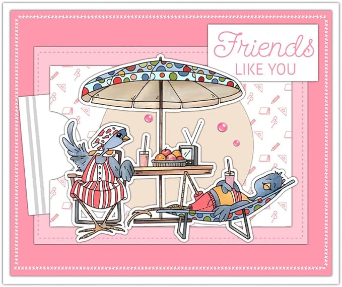 Friendship Birds Afternoon Tea Stamps and Cutting Dies for Card Making DIY Transparent Silicone Clear Stamp and Metal Die Cuts Sets for Scrapbooking Paper Greeting Cards Decor Seals Craft Supplies