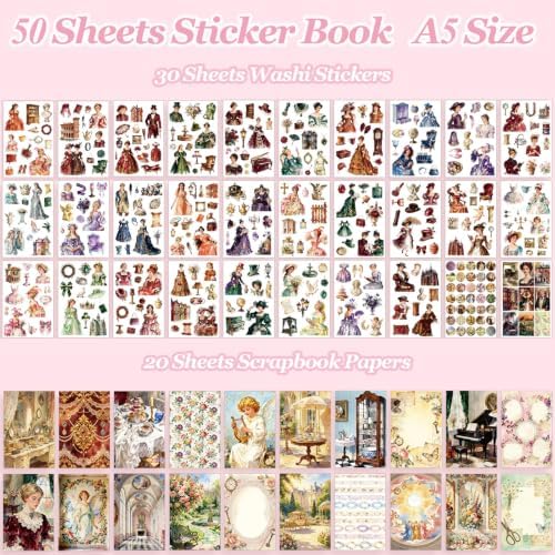 500+Washi Stickers for Scrapbook Supplies,Vintage Aesthetic Scrapbook Paper - Image 2