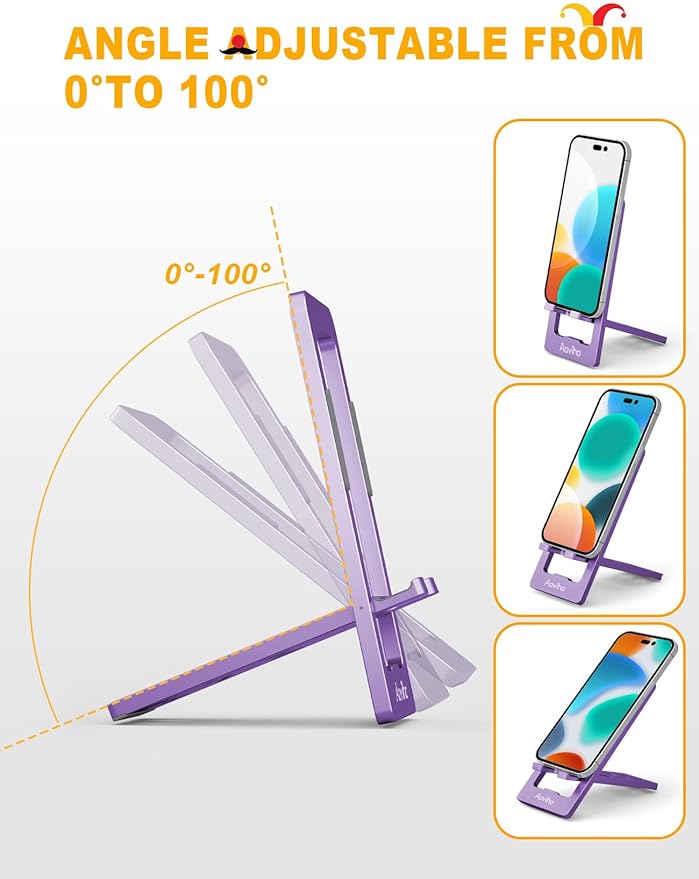 Ultra - Thin Portable Phone Stand: Foldable & Space - Saving, Fits 3.7-7 inch Devices, Purple
