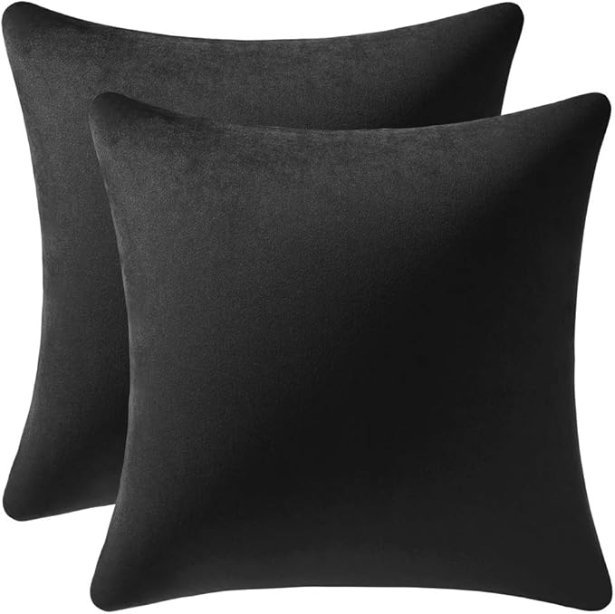 Decorative Pillow Covers 22x22 Black: 2 Pack Cozy Soft Velvet Square Throw Pillow Cases for Farmhouse Home Decor