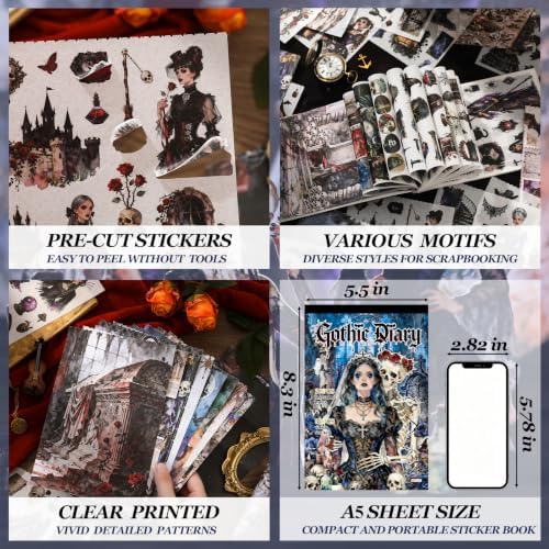 500PCS Stickers Book for Journaling Supplies,Dark Gothic Scrapbook Paper - Image 5