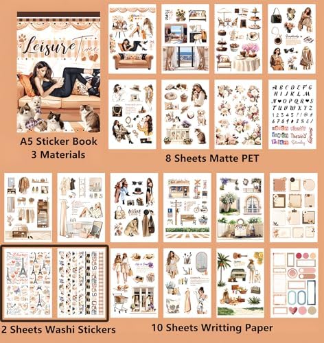 YagCu Scrapbooking Sticker Book, Scrapbook Stickers, Junk Journal Supplies, Pre-Cut Aesthetic Journaling for Women, Adults People Decorative Ephemera Bullet Planner DIY Arts - Image 4