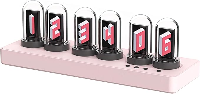 Nixie Tube Clock Glow Tube Clock IPS Color Screen Digital Clock with 6 Sets of Alarm Clocks, 7 Modes, 12 Customized Pictures, Web Control, no app Required (Pink)