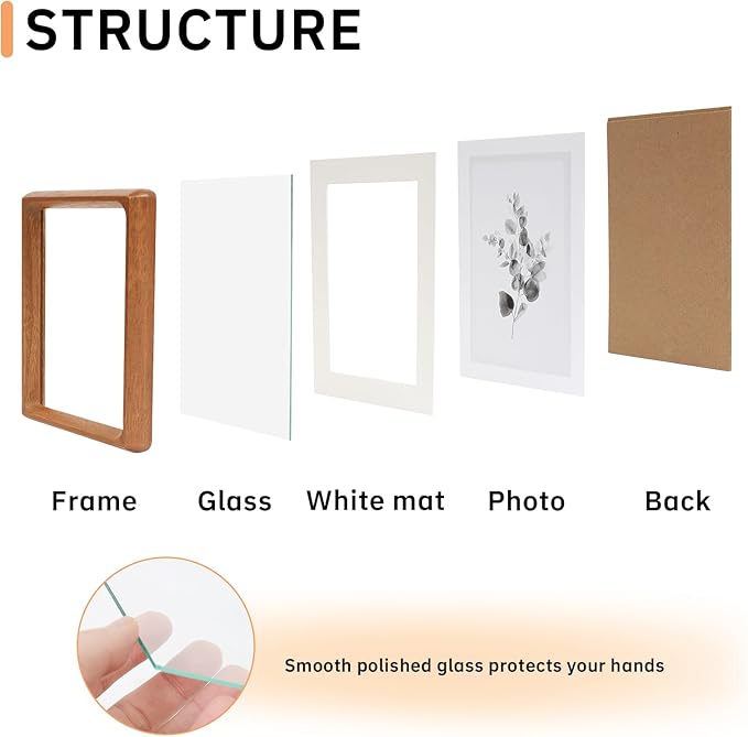 4x6 Picture Frame Set of 2 Natural Wood Photo Frames Display Pictures 3x5 with Mat or 4x6 without Mat Multi Photo Frames Collage for Wall or Tabletop Decor