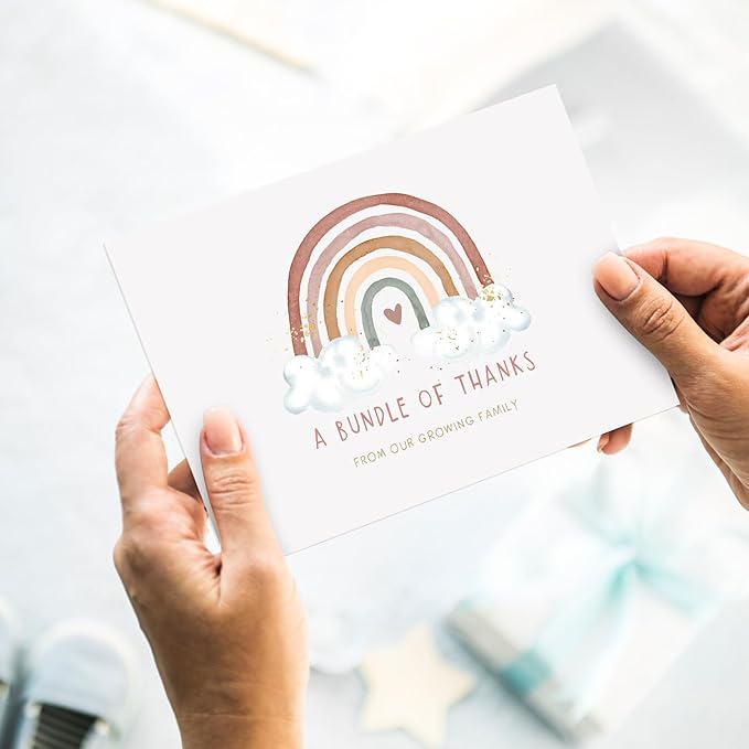 Whaline 50 Pack Baby Shower Thank You Cards Bulk Boho Rainbow Thank You Note Cards with Envelopes Stickers Blank Card for Baby Shower Fall