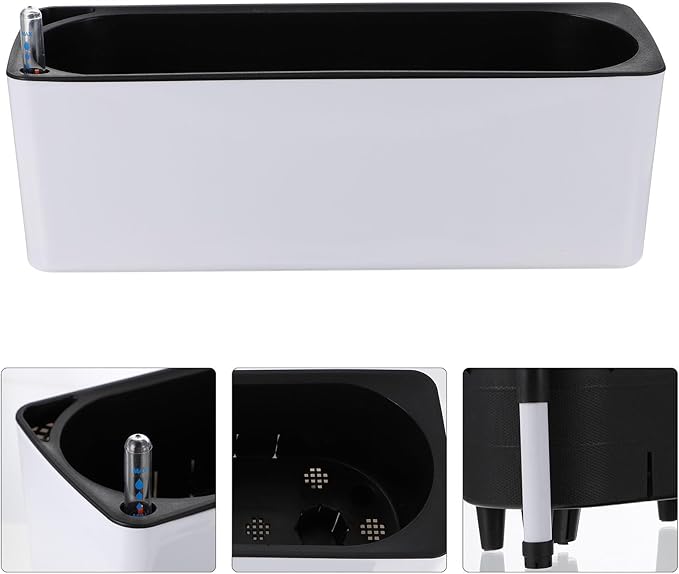 GANAZONO Rectangular Plastic Self-Watering Plant Pot with Water Level Indicator and Railing Support for Indoor Outdoor Gardening, Small Automatic-Watering Flowerpot Set