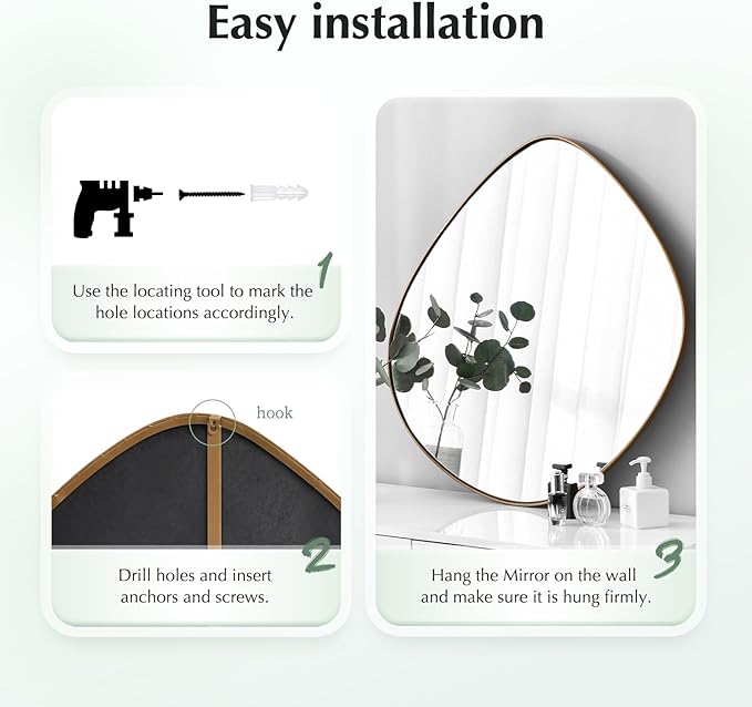 Asymmetrical Wall Mirror Matel Brass Framed Wall Mirror for Living Room Bedroom Bathroom Entryway Wall Decor 28.2" L x 27.8" W ELE-003G
