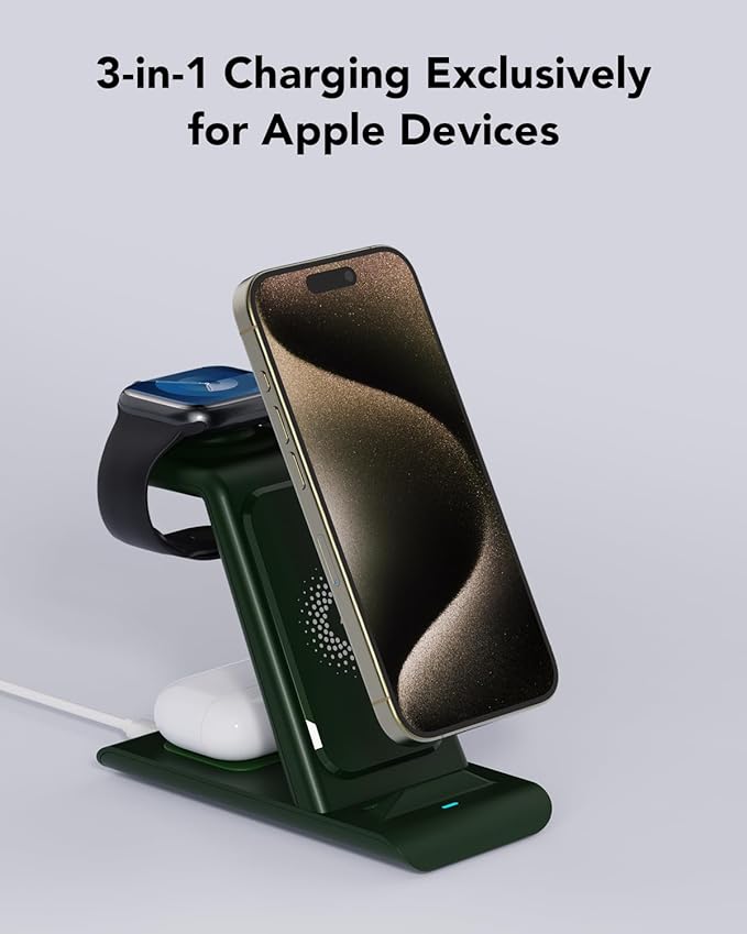 HATALKIN 3 in 1 Wireless Charging Station Compatible for Apple Products Multiple Devices Charger for Apple Watch Ultra 11 10 9 8 7 SE AirPods Pro iPhone 17 16 15 14 13 Pro Max/X/XS Fast Charger Stand