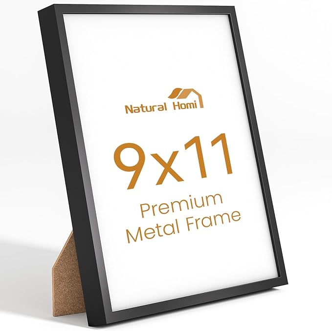 9x11 Aluminum Metal Picture Frame,Tempered Glass Black Photo Frame 9x11 for Family Photo,Posters,Art,Document to Wall Mount Horizontally or Vertically