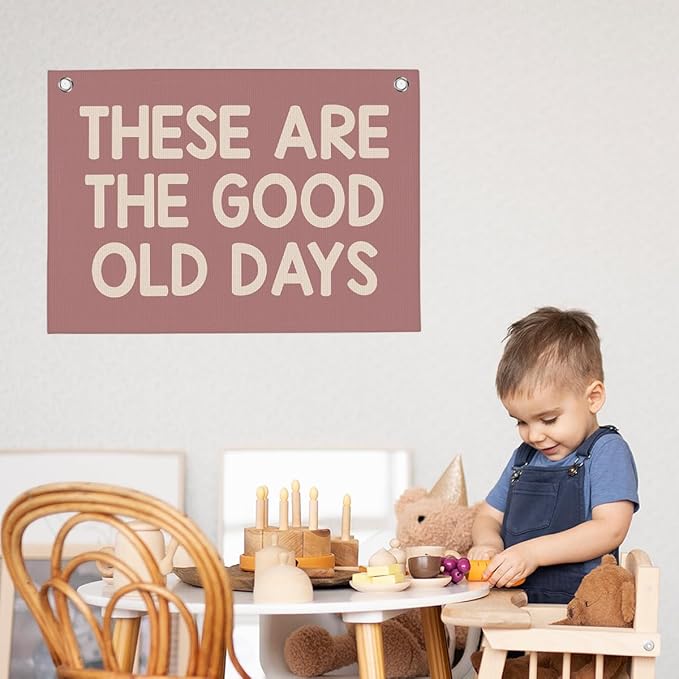 Pink These Are The Good Old Days Banner Vintage Banner Wall Decor Wall Hanging Boys Girl Play Bedroom Dorm Room Decor 22x28 Inch
