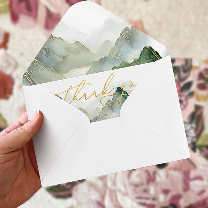 Artoid Mode 36 Pack Golden Polka Dot Tree Mountain Forest Thank You Cards Gift With Envelope Sticker Blank Note Greeting Cards, 4 x 6 Inch