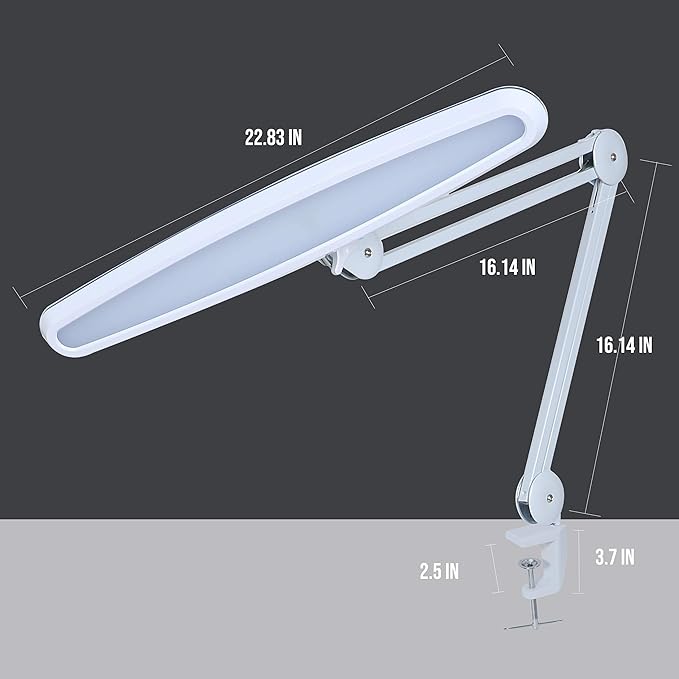 Neatfi XL 2,200 Lumens LED Desk Lamp, 23 Inches 24W, Adjustable Arm, Dimmable, Eye Caring, Nail Light for Home, Office, Study Lamp (Non-CCT with Clamp, White)