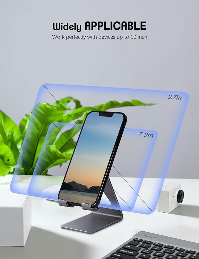 Cell Phone Stand Desk Phone Holder - Aluminum Mobile Phone Cradle Dock for iPhone 15 14 13 12 pro 11 X Xs max 8 7 6 6s Plus SE 5 Samsung All Smart Phones, Dark Gray