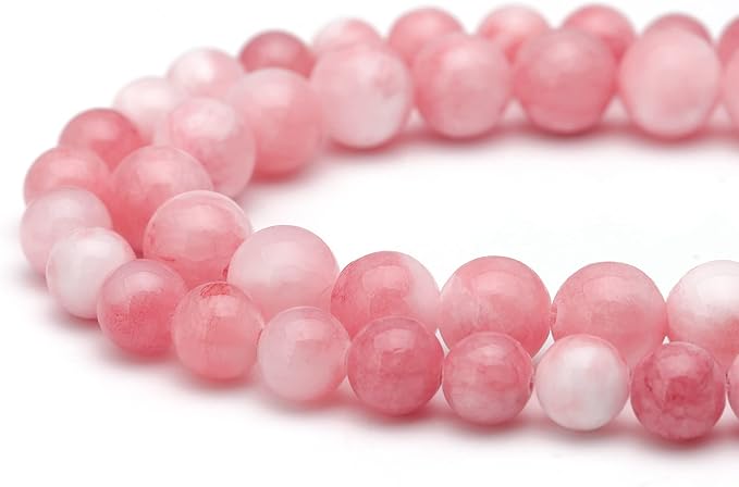Youngbling Natural Gemstone Beads for Jewelry Making,6mm Pink White Jade Polished Round Smooth Stone Beads for Bracelet Necklace 15 Inch