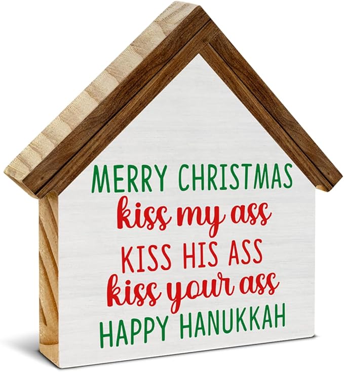 Lampoon Christmas Vacation Decor, Merry Christmas House Shaped Wooden Sign, Rustic Home Decor for Desk Table Shelf