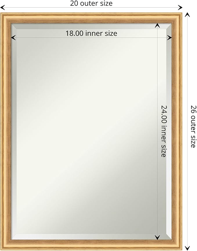Amanti Art Gold Wall Mirror 26x20 Salon Scoop Gold Rectangle Bathroom Mirror for Wall Decor Living Room, Medium Casual Wood Frame, Hangs Horizonally and Vertically, Bathroom Decor, Beveled Edge